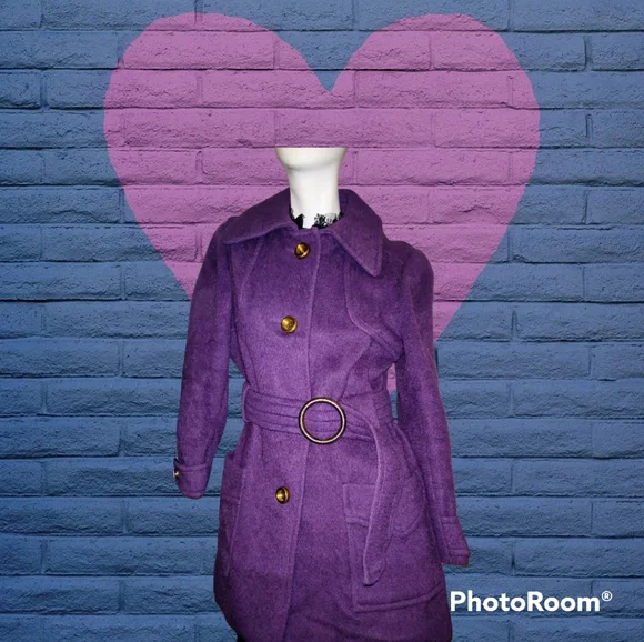 💜1960's-1970's Vintage Purple Wool Belted Coat - Picture 9 of 15